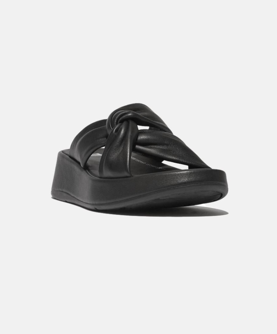 Women Bstore Slides | Fitflop F-Mode Leather Twist Flatform Slides Black