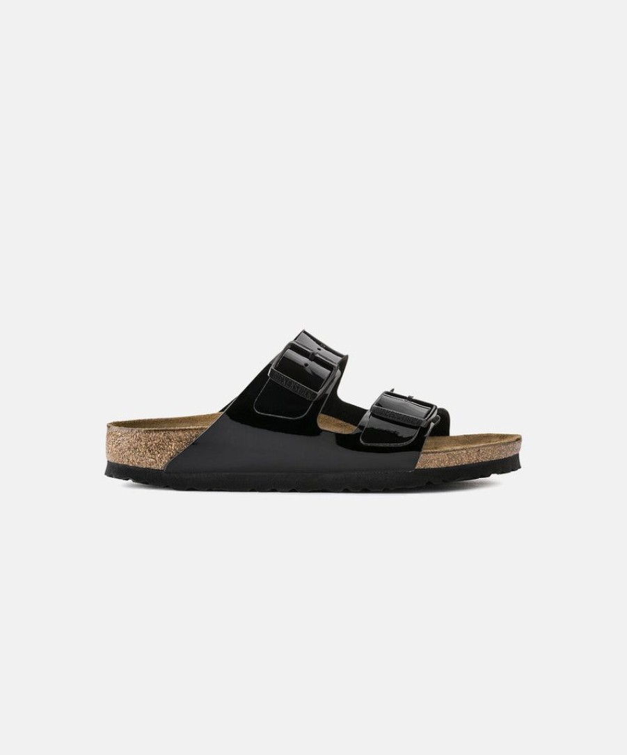 Men Birkenstock Two Strap Sandals | Birkenstock Arizona Bf Patent Sandals Black