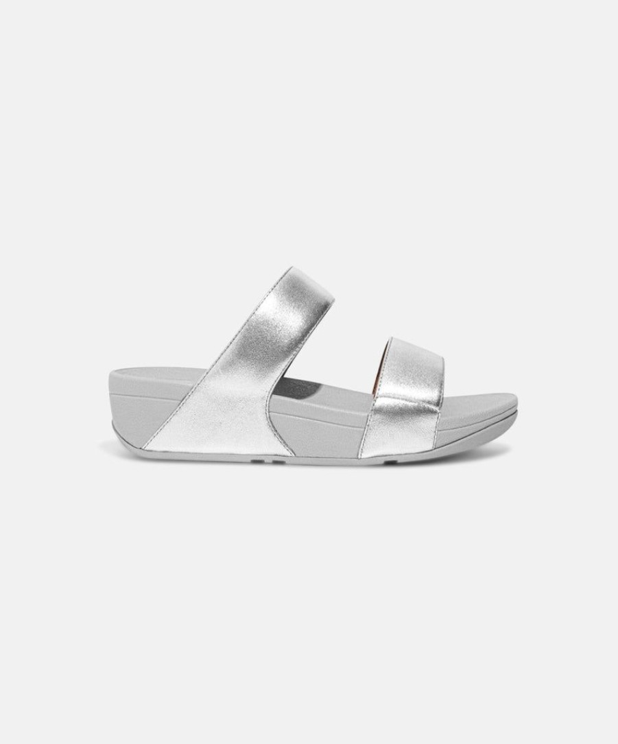 Women FitFlop Slides | Fitflop Lulu Leather Slides Silver