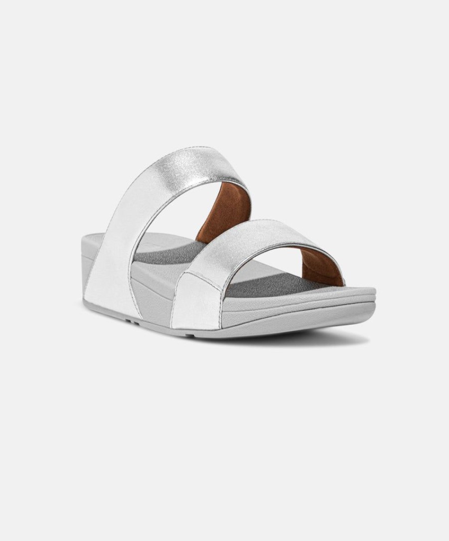 Women FitFlop Slides | Fitflop Lulu Leather Slides Silver