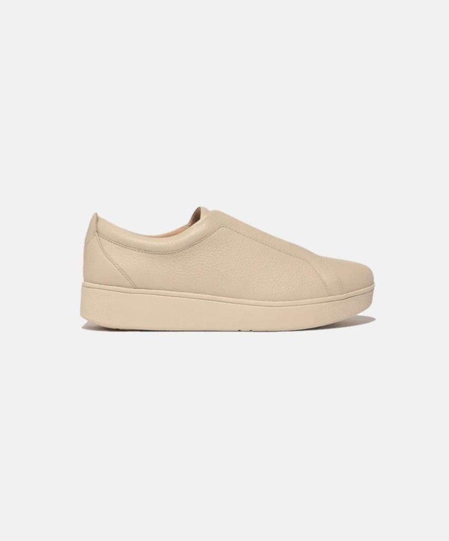 Women FitFlop Leather Sneakers | Fitflop Rally Elastic Tumbled-Leather Slip-On Sneakers Beige