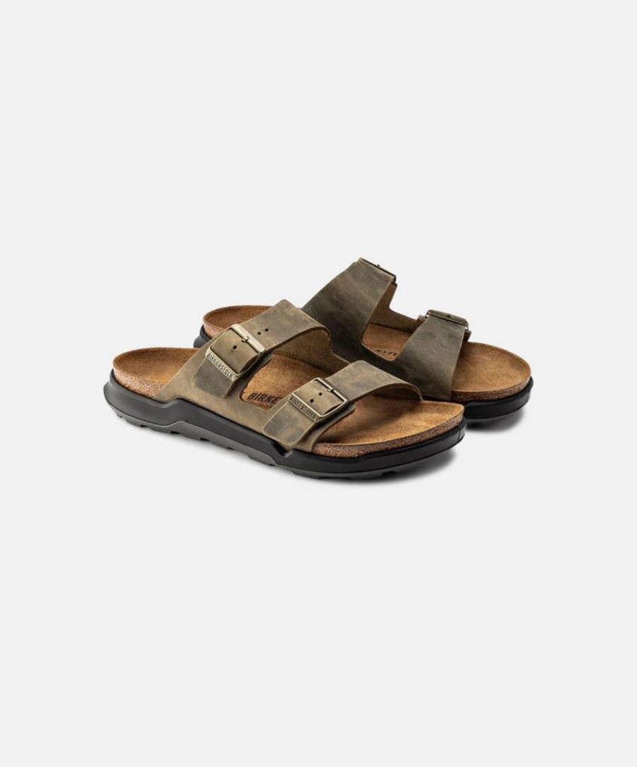 Men Birkenstock Leather Sandals | Birkenstock Arizona Cross Town Oiled Sandals Khaki