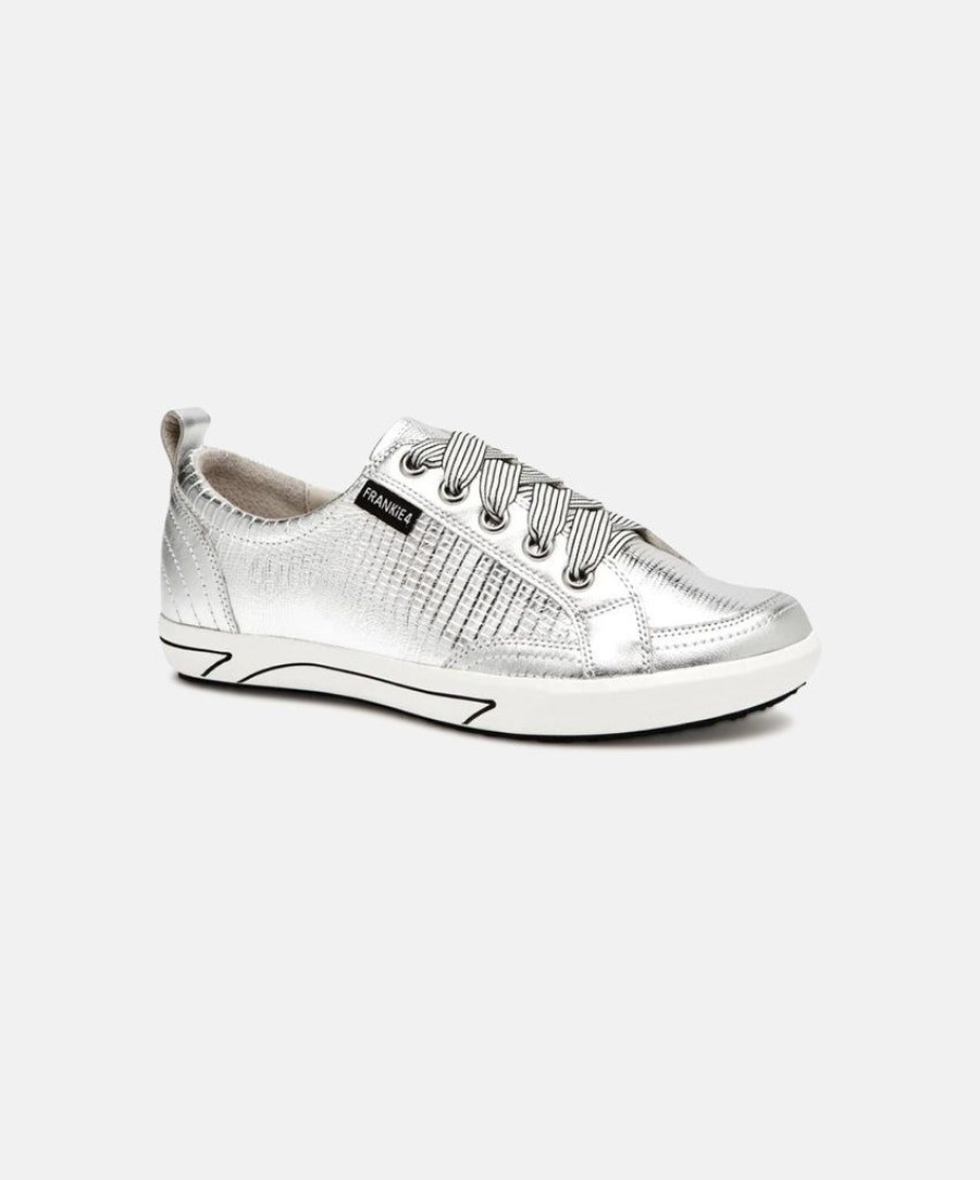 Women Frankie4 Lace Up Sneakers | Frankie4 Ellie Iv Silver Lizard Emboss Sneakers