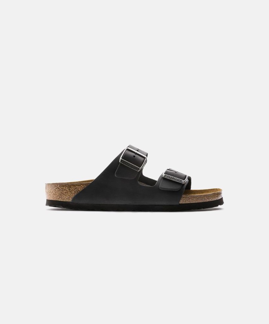 Men Birkenstock Slides | Birkenstock Arizona Oiled Leather Black Sandals