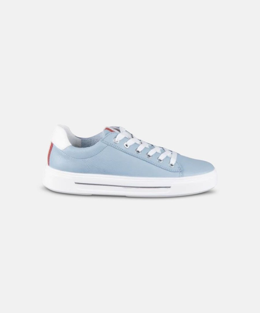 Women Ara Leather Sneakers | Ara Courtyard 2.0 Aqua W. Silver Sneakers