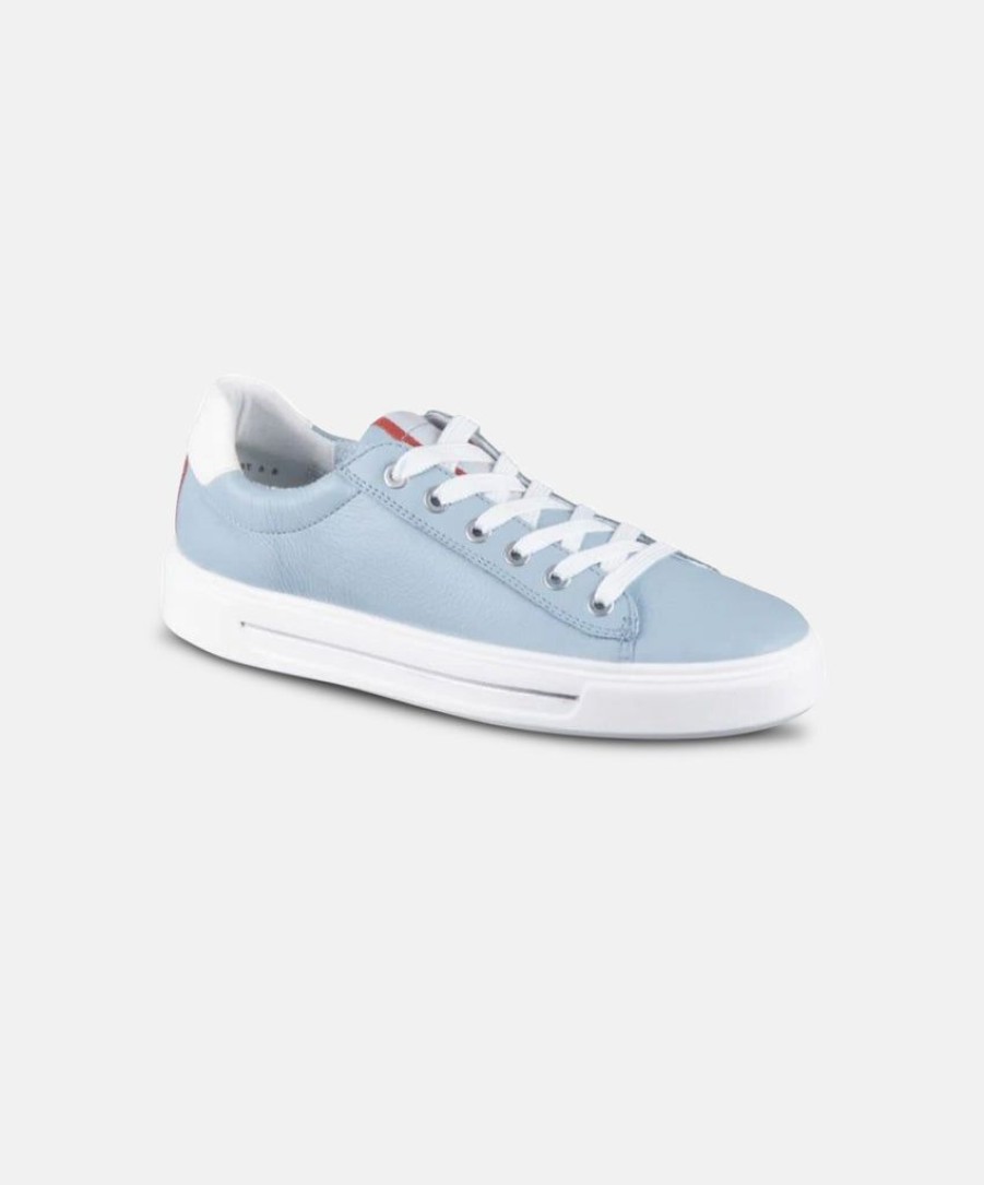 Women Ara Leather Sneakers | Ara Courtyard 2.0 Aqua W. Silver Sneakers