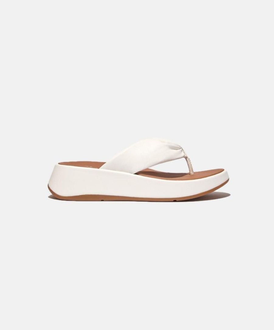 Women Bstore Slides | Fitflop F-Mode Leather Twist Flatform Toe Post Sandal White