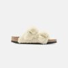 Women Birkenstock Two Strap Sandals | Birkenstock Arizona Big Buckle Teddy Shearling Eggshell Sandals