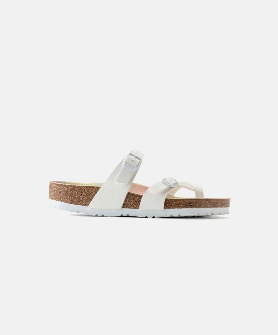 Women Birkenstock Vegan Sandals | Birkenstock Mayari Birkibuc Earthy Sky White Vegan Sandals