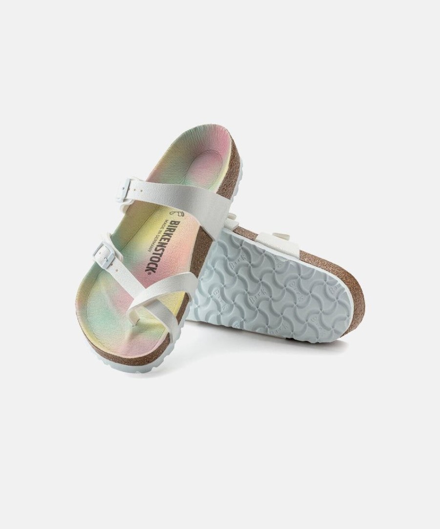 Women Birkenstock Vegan Sandals | Birkenstock Mayari Birkibuc Earthy Sky White Vegan Sandals