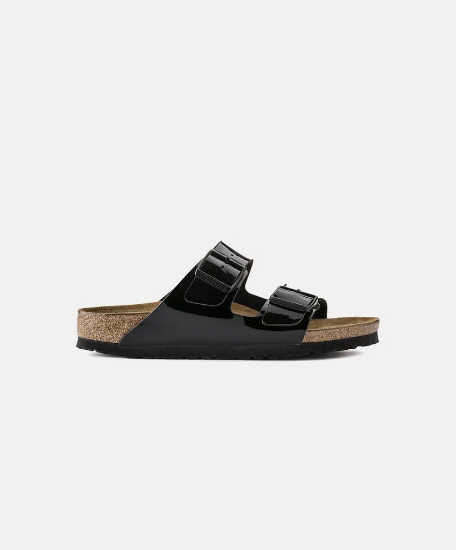 Women Birkenstock Slides | Birkenstock Arizona Bf Patent Sandals Black