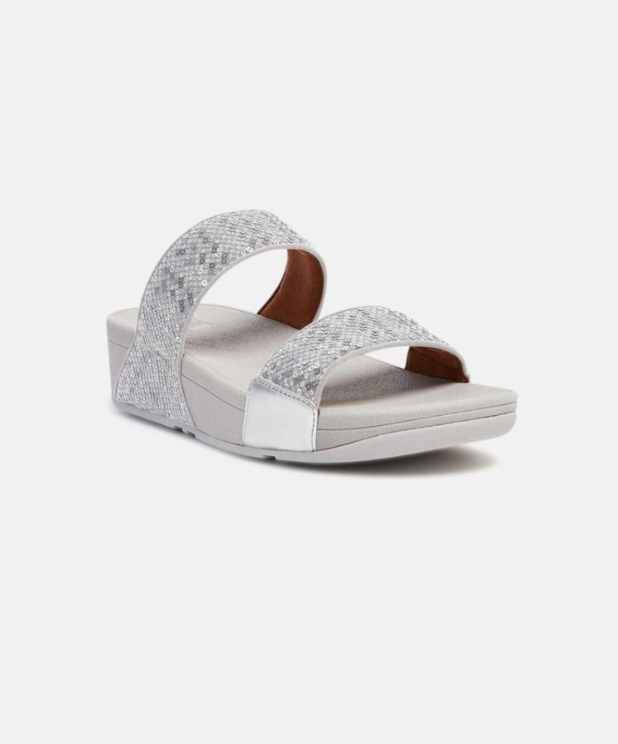 Women FitFlop Slides | Fitflop Lulu Sequined Slides Silver