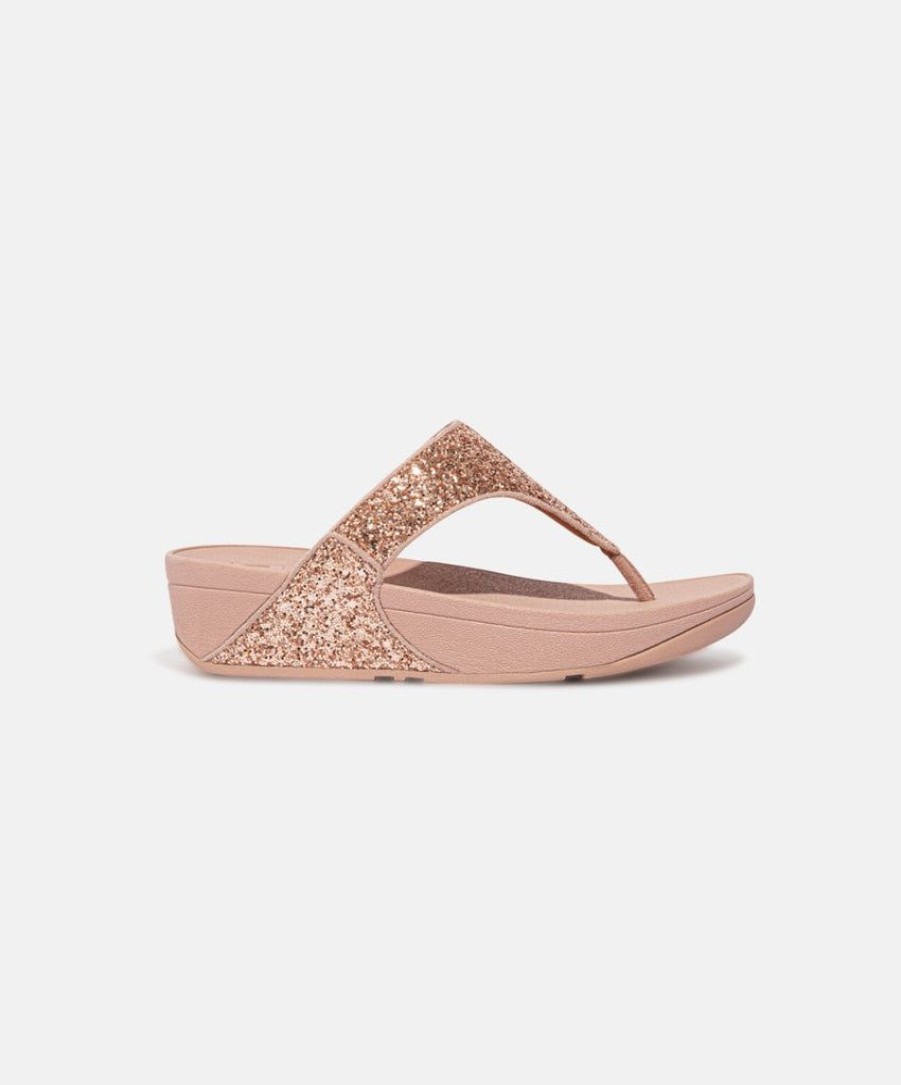 Women FitFlop Toe Post Sandals | Fitflop Lulu Glitter Rose Gold Toe-Thongs