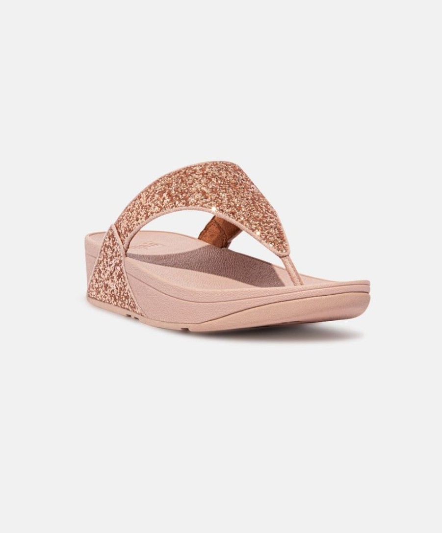 Women FitFlop Toe Post Sandals | Fitflop Lulu Glitter Rose Gold Toe-Thongs