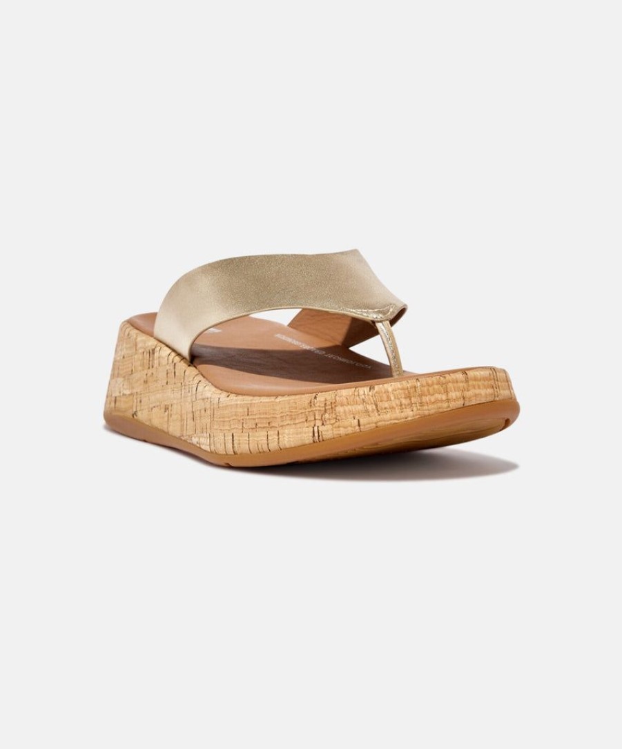 Women FitFlop Toe Post Sandals | Fitflop F-Mode Leather/Cork Flatform Platino Toe Post Silver