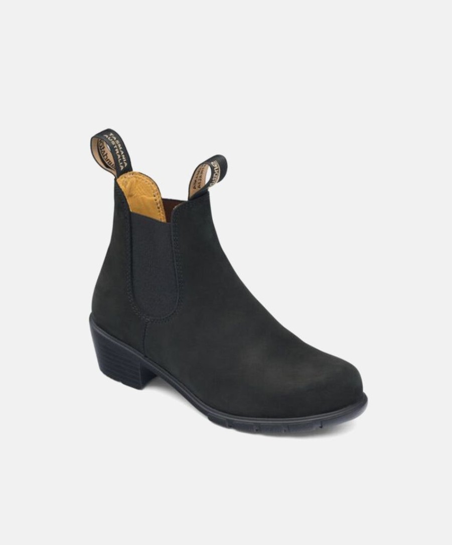 Women Blundstone Slip On Boots | Blundstone 1960 Black Nubuck Womens Heeled Boots